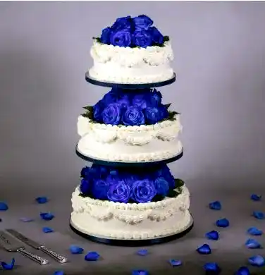 Classic Three Tier with Blue Roses
