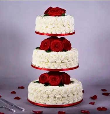 Rosette Thee Tier with Red Roses